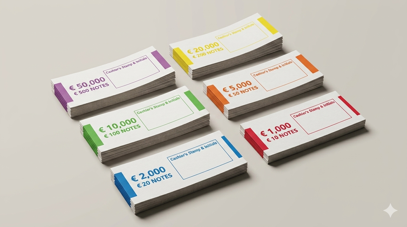 Euro currency bands — full denomination range